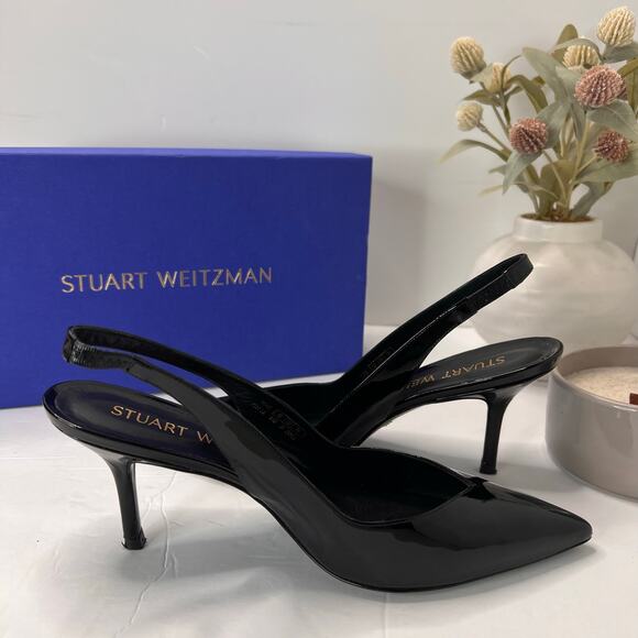 Stuart Weitzman Eva 75 Slingback Patent Leather Pumps Black SG902 Women 8.5B NWB - Picture 7 of 12